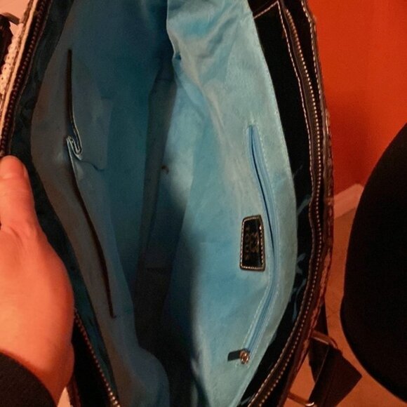 Tous Sequinned Purse Tote Brown Tan Turquoise Large Women’s Bag Pockets - Picture 7 of 9